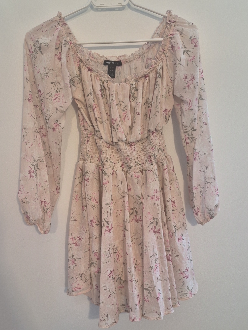 Floral Off-Shoulder Smocked Waist Dress - Blush Floral